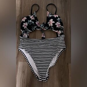 Women's PINK Victoria's Secret Floral and Striped One Piece Bathing Suit